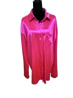 Like Love Plus  2X Hot Pink Satin Blouse NWOT